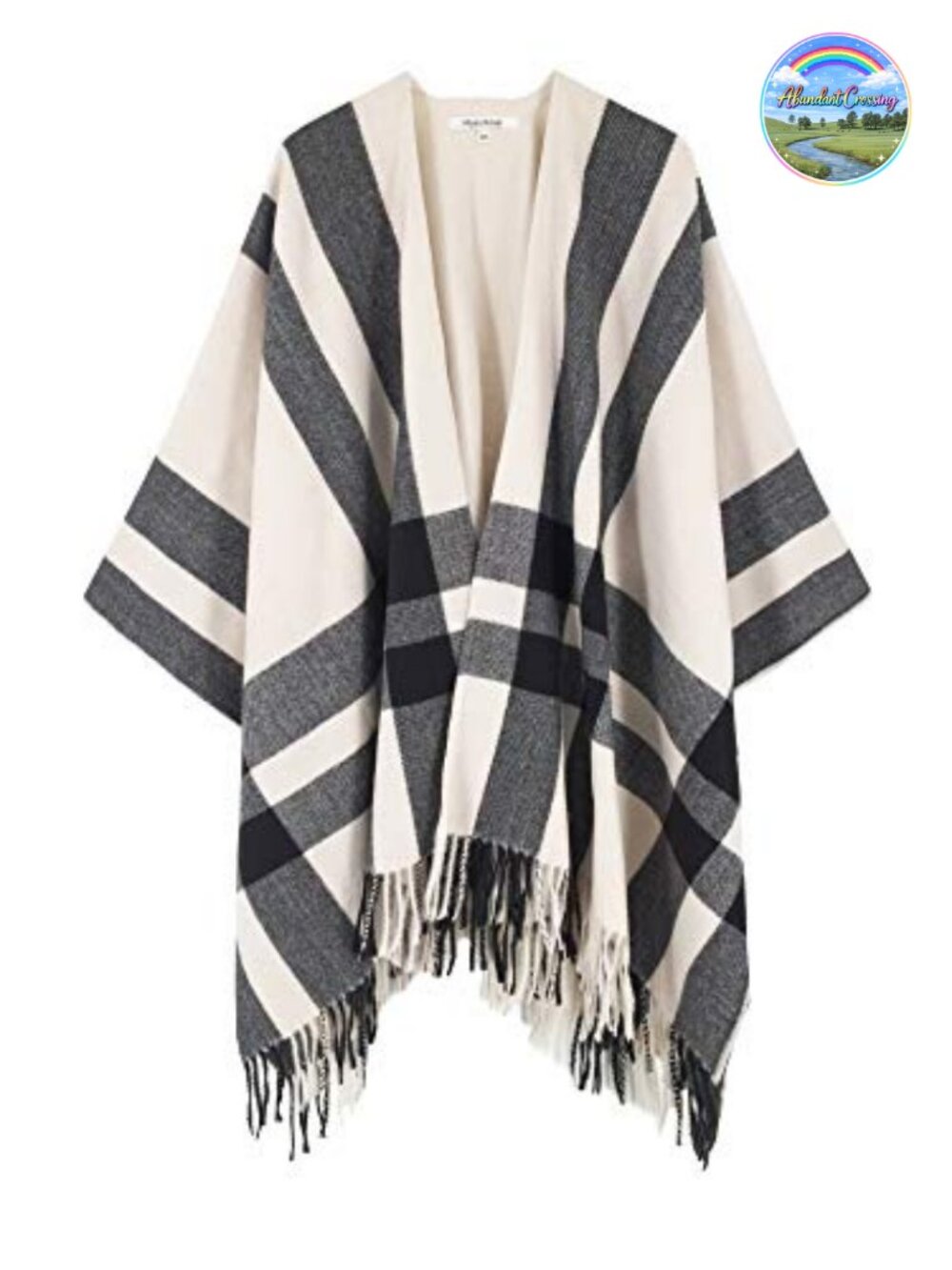 Plaid Travel Shawl Wrap Open Front Poncho Cape Fall Winter